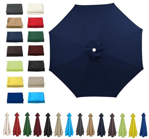 HonunGron Anti UV 50+ Auvent De Remplacement pour Parasol 2m/2,7m/3m, 6 Baleines/8 Baleines Toile De Parasol Déporté Remplacement pour Cour,Jardin,Plage,Terrasse (2.7m - 6 Ribs,Bleu Marine)