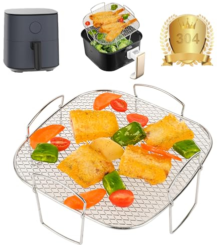 Hivio Air Fryer Rack for Instant 3.8L/COSORI Air Fryer 3.5L/3.8L, 7 inch Square Air Fryer Accessories 304 Stainless Steel Air Fryer Basket Grill Rack