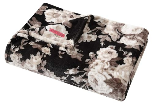 Betsey Johnson - Blanket, Ultra-Soft Plush Bedding, Warm & Cozy, Oversized Room Essentials (Vintage Floral Black, King)
