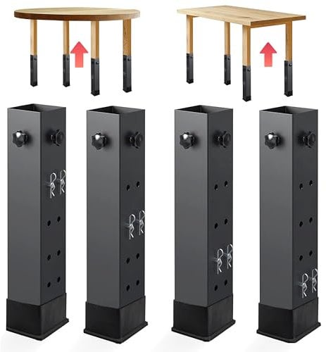 VeloZap Table Leg Extenders Square, Metal Folding Table Legs Extensions Adjustable Heavy Duty Folding Table Risers Bar Height for Straight and Bent Legs Raise Table Height (17(43cm))