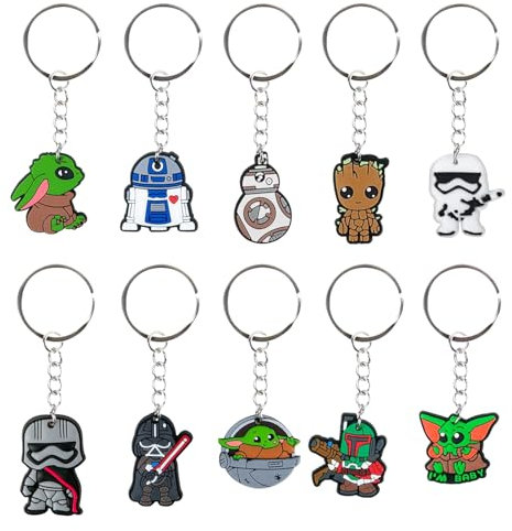 Mizijia 10 Pièces Sta War Porte-Clés, Animé Cartoon Porte-Clés, Sta War Keychain Décoration, Personnage Dessin Porte-clés, Cadeaux Souvenirs Filles Garçons Jouet Pour Fête D'Anniversaire Enfants