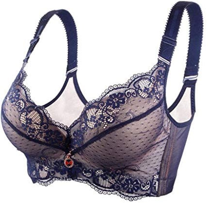 Cotton Bras for Women Non Pa𝐝ded Trim Sports Breathable Lace Plus Women's Bra Extra-Elastic Size Pa𝐝ded Non Wired Bra (Blue, 42B)