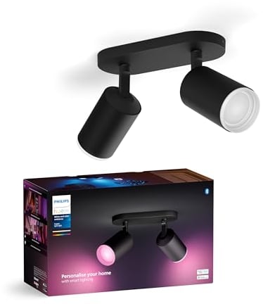 Philips Hue White & Color Ambiance Fugato 2er Spot, schwarz 2x350lm, dimmbar, 16 Mio. Farben, steuerbar via App, kompatibel mit Amazon Alexa (Echo, Echo Dot), neue Generation