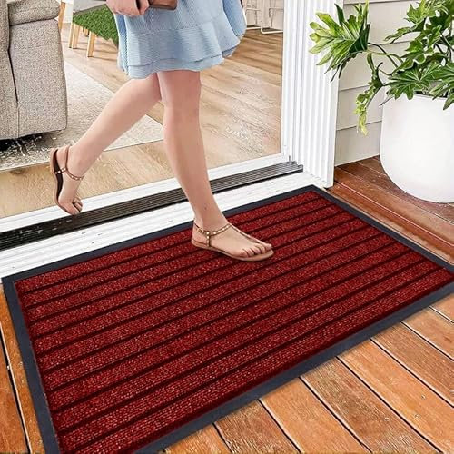 Cozy Haven Rubber Doormat – Outdoor & Indoor Heavy Duty Washable Non-Slip Doormat for Kitchen Garden, Inside & Outside Floor Mats, Waterproof and Dirt Trapper Entrance Doormats (45x75 cm, Red)
