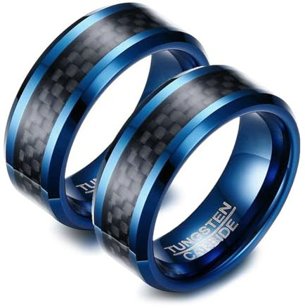 Daesar Partnerringe Wolframcarbid mit Gravur, Verlobung Ringe Set 8MM mit Schwarz Kohlefaser Trauringe Paar Ringe für Sie und Ihn Damen Gr.67 (21.3)& Herren Gr.60 (19.1)