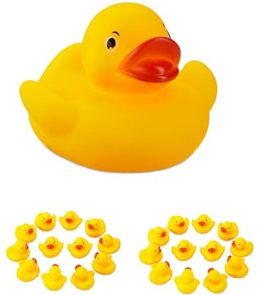 Relaxdays Badeenten, 25er Set, Quietscheenten Kinder, Deko & Badewannenspielzeug, Gummiente klein, Schwimmente, gelb
