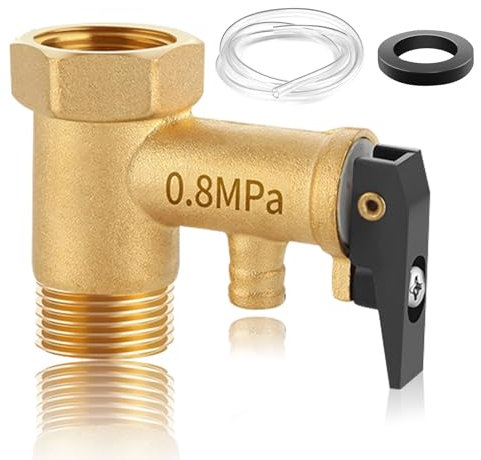 Valvola di sicurezza 1/2 pollici, 0,8 MPa, valvola di sicurezza in ottone, 1/2 IG x 1/2 AG valvola di sicurezza Thermo, scaldabagno, valvola di ritegno con tubo in silicone e guarnizione