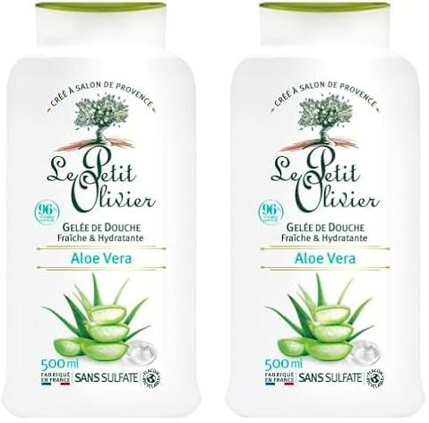 LE PETIT OLIVIER - Gelée De Douche Hydratante - Aloe Vera - PH Neutre Pour La Peau - 96% D'Origine Naturelle - Sans Savon, Sans Colorant - Fabriqué En France - 500 ml (Lot de 2)