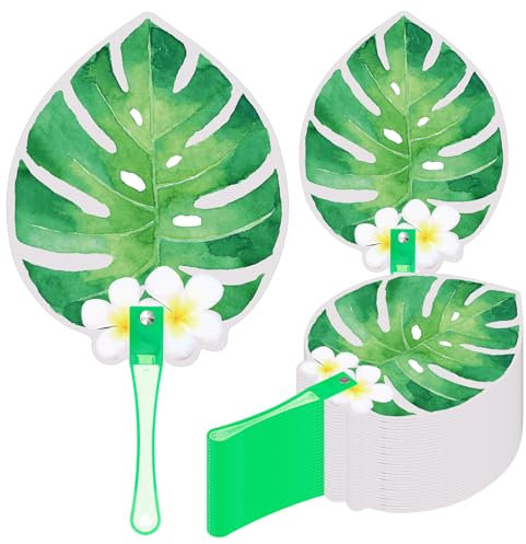 Teenyyou 50 abanicos hawaianos con hojas de palma, abanicos de mano de papel, abanicos de boda para invitados, decoración de fiestas