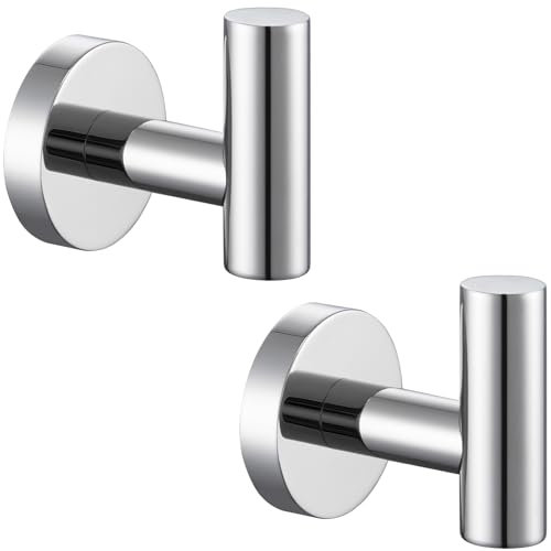 APLusee Kleiderhaken aus poliertem Chrom, rund, 304 Edelstahl, Handtuchhaken, Wandmontage, 2 Stück