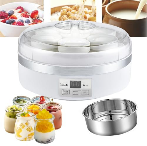 VoOqo Fully Automatic Yogurt Maker, 1.7L Yoghurt Maker Machine with 7 Glass Serving Cup, LCD Display Timer, Easy Cleaning Simple Operation for Making Fresh, Healthy Homemade Desserts
