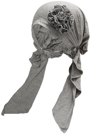 ZLYC Damen Chemo Turban Mütze Vorgebundenes Kopftuch Headwraps Leichte Hut(Dekorative Blume Grau),Einheitsgröße