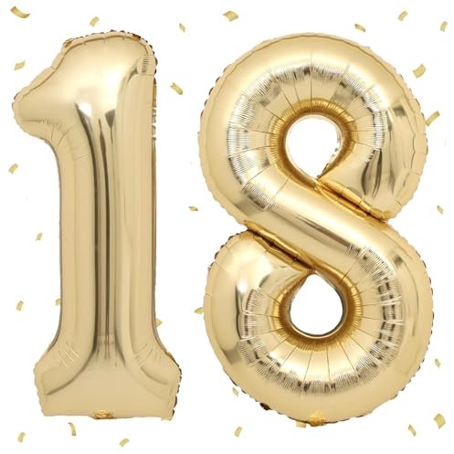 UDRKFOPK Weißgold 18 Zoll Zahlen Luftballon, 8 Stück, Helium Ballon, 18. Geburtstag, Party Deko für Mädchen & Jungen