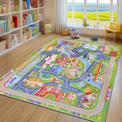 GthreeD Kids Carpet Playmat Rug City Life,Large 120x160 cm Play Area Rug for Bedroom Play Room Game Safe Area,Kids Race Track Rug for Toddlers,Baby,and Children Playing and Learning.