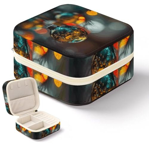 NWTRJ Schmuckschatulle für Damen, tragbar, PU-Leder, Schmuckaufbewahrung, wasserdicht, Reise-Mini-Schmuck-Organizer für Ringe, Anhänger, Ohrringe, Halsketten, Armbänder, Weihnachtsbaumschmuck