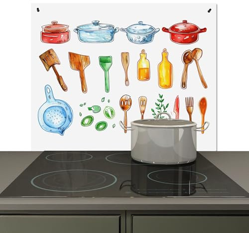 KitchenYeah© Spritzschutz Küchenrückwand Vinyl 60x52 cm Küche Deko Wandschutz Wandverkleidung, Herdabdeckplatte Zeichnungen - Farbenfroh