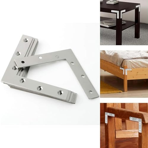 Flat Corner L Shape Plate, 12 Pcs Flat Right Angle Bracket Repair, 80*80mm | Repair Brace Joint Support Connector with Screws for Furniture Desk Table Shelf, Stainless Steel