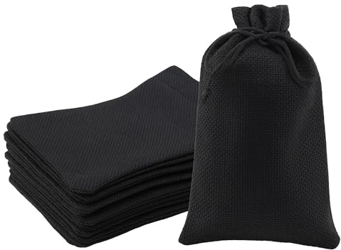 Mandala Crafts 7X9 Inch Black Burlap Drawstring Gift Bags for Favors - 20 Medium Linen Sacks Gift Pouches for Candy, Coffee, Jewelry, Wedding, and Party Supplies
