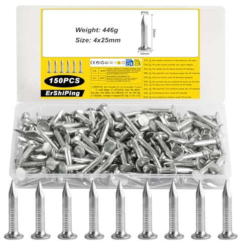 150 PzChiodi per Tetto, Chiodi per Coperture Zincati, 25mmChiodi in Feltro per Capannoni di Legno, Chiodi in Feltro per Tetti a Testa Grande per Legno Mobili Cemento Costruzioni Taglia