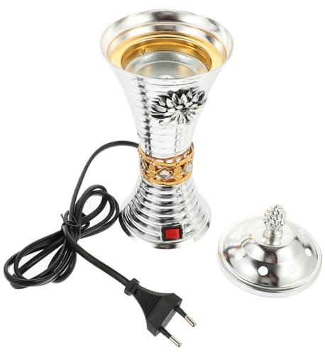 TOPPERFUN Elektrischer Weihrauchbrenner Metall Silber Aromatherapie Räuchergefäß Für Zuhause Und Büro Mit Abnehmbarem Deckel