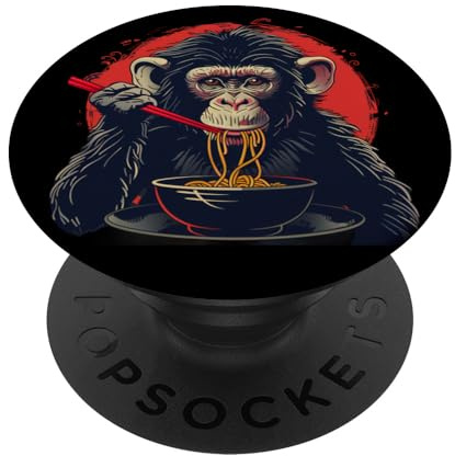 Monkey Eating Ramen Japanese Noodles Monkey Ramen Bowl PopSockets Adhesive PopGrip
