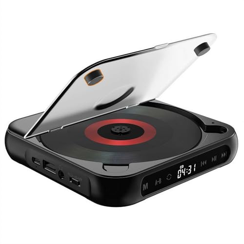 Lettore CD portatile con Bluetooth, piccoli lettori CD Hi-Fi con altoparlante, riproduttore compatto per auto/studio/viaggi, con cavo USB-C e auricolari (nero)