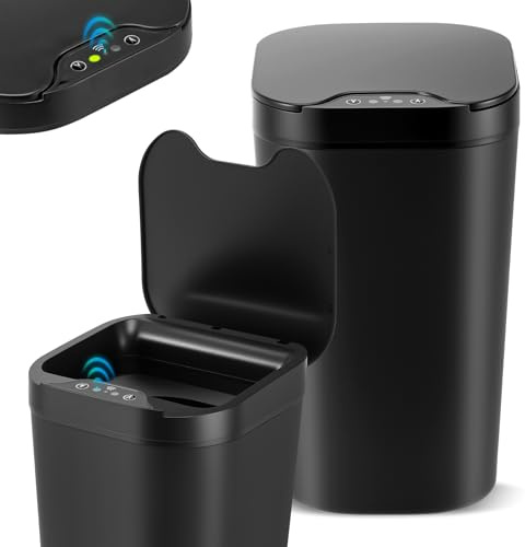 TLPEMN Mülleimer mit Sensor, 12L Elektrischer Mülleimer Sensor mit Deckel, Intelligenter Bewegungssensor, Wasserdichte Badezimmer Mülleimer für Bad Büro Küche Schlafzimmer, 2er Pack, Schwarz