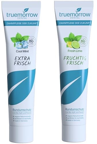 Natürliche Zahnpasta mit Bio-Xylit & Fluorid – vegane Naturkosmetik, ohne Titandioxid & Mikroplastik – nachhaltige Kreislauftube – 2er Set 1x Cool Mint, 1x Fresh Lime