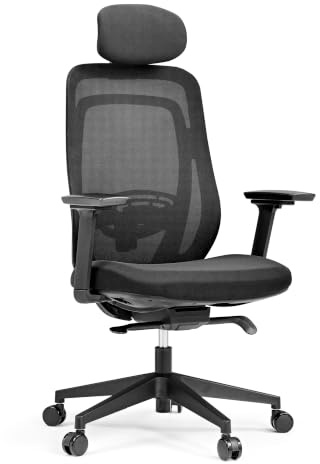 hjh OFFICE Profi Bürostuhl Vivadapt – Ergonomischer Drehstuhl mit Verstellbarer Kopfstütze, 3D Armlehnen, Sitztiefenverstellung, Synchronmechanik, Schwarz