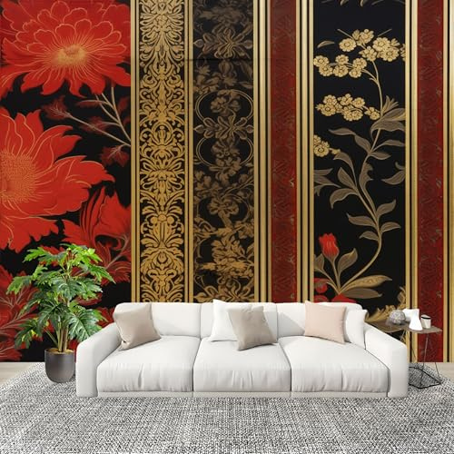 Kinderzimmer Fototapete Panorama, Geometrisch Floral Gestreift Wandbild Wandposter, Rot Wandtapete Wohnzimmer Wanddeko Vlies Tapeten Poster TV Hintergrund Wandbilder 200x140 cm