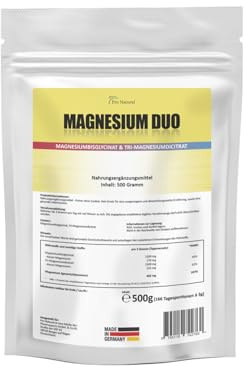 Magnesium Duo Komplex 500g, Bisglycinat Citrat Komplex, Bioverfügbarkeit, Unterstützt Muskelkontraktion, Nervensystem und Energiestoffwechsel, Vegan