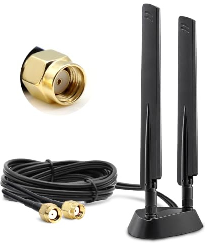 WiFi 6E WLAN Antenne, 12dBi Tri-Band RP-SMA Verstärker mit Magnetfuß 2m | 2.4/5/6GHz für PCI-Karten & Router - Verzögerungsfreies 4K-Gaming & 8K-Video - Breite 802.11ax Plug-and-Play Kompatibilität