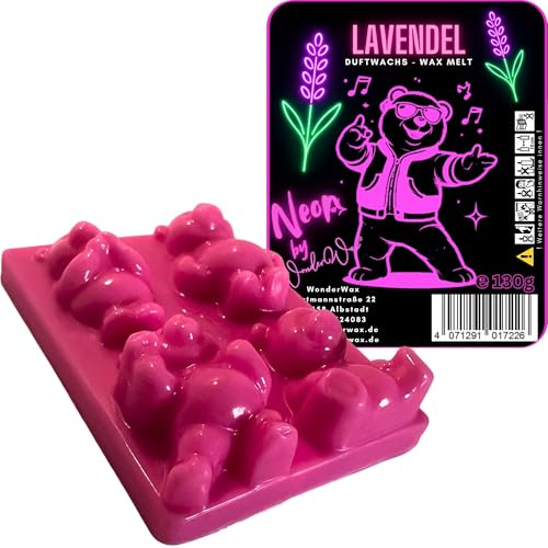 WonderWax Neon Duftriegel 6 x Duftwachs Bären Wachsmelt Duftwachs Raumduft für Duftlampen Soja Wachs Melts Duftmelt Aroma Wellnes Kerzen Wärmer Wax Tarts Lavendel