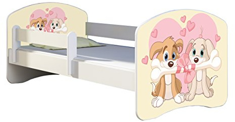 Kinderbett Jugendbett mit einer Schublade und Matratze Weiß ACMA II 140 160 180 40 Design (160x80 cm, 12 Welpen)