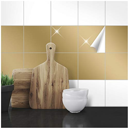 Wandkings Fliesenaufkleber - Wähle eine Farbe & Größe - Gold Glänzend - 14,8 x 14,8 cm - 20 Stück für Fliesen in Küche, Bad & mehr