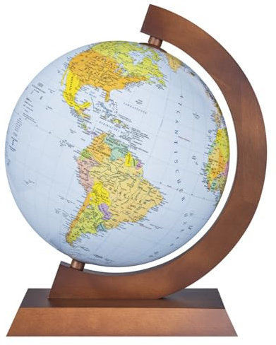 DONAU Globo/Diametro 320 mm/Mappamondo/Mappa Politico-Fisico/4 in 1 + montatura in legno/Illuminato/Globo luminoso/Applicazione Multiglobear/Illuminazione a LED