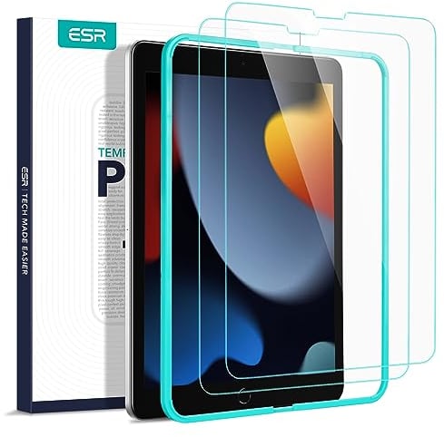 ESR 2 Stück, für iPad 9./8./7. Generation (10.2 Zoll, 2021/2020/2019) für Panzerglas, Schutzfolie mit Montagerahmen, 9H Härte, Kratzfest, Blasenfrei, HD-Klarheit
