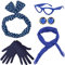 Coucoland 50er Jahre Rockabilly Kostüm Accessoires Damen 1950s Zubehör Set Inklusive Polka Dots Bandana Haarband Ohrringe Handschuhe Katzenaugen Sonnenbrille Chiffon Schal (Blau)