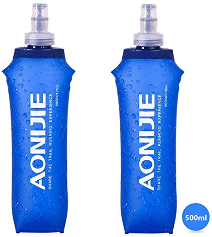 AONIJIE 2 Pack Soft Water Bottle, TPU Collapsible Flask Foldable Bottles for Hydration Pack, BPA-Free, for Running Hiking Cycling Climbing (2 Pcs - 500ml)