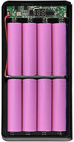 20000mAh Power Bank - 8pcs 18650 Paquete de baterías Carcasa de plástico (Doble Puerto USB + Tipo-C + Micro USB) Cargador de batería portátil con Pantalla LCD(Negro)