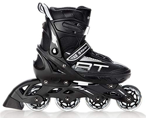 RAVEN Profession Inlineskates Inliner für Kinder und Erwachsene OPTIONAL 2in1 mit Schlittschuhen verstellbar (Black ohne Kufen, 31-35 (20,5cm-23cm))