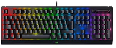 Razer BlackWidow V3 (Green Switch) - Tastiera meccanica da gioco (interruttori meccanici clicky, tasti ABS doppio, rullo digitale multifunzione e chiave multimediale, poggiapolsi), layout UK, nero