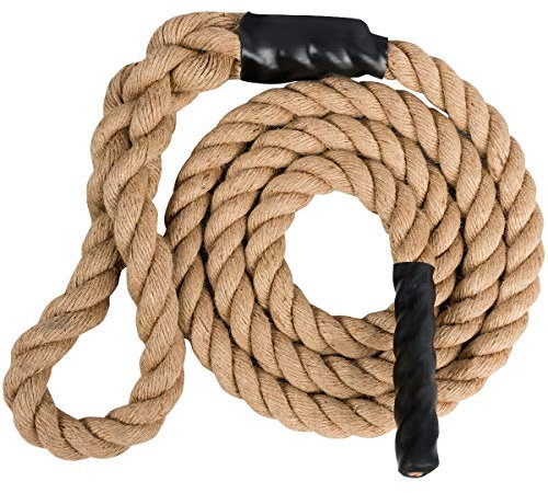 GOPLUS Corde à Grimper en Jute, Corde de Bataille avec Manchon Noir de Colle Couvert Diamètre 38mm, Corde d’Entrainement pour Training de Musculation, Formation de Force et Fitness, Jaune (3)