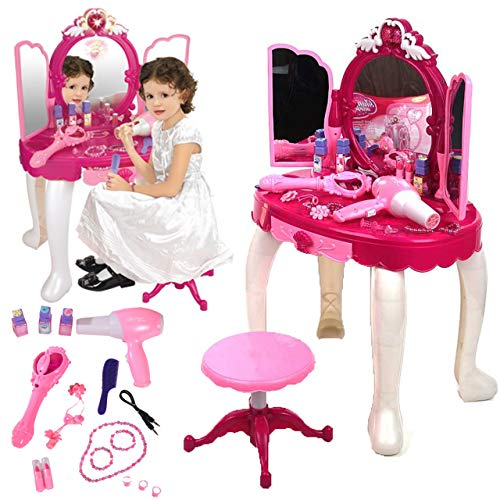 MalPlay Schminktisch mit Hocker | Ton- und Lichteffekten | Spielset Schönheitsstudio mit Kosmetik Spiegel Zubehör | Tolles Geschenk für Kinder ab 3 Jahren
