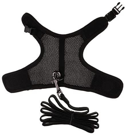 perfk 1 Adjustable Pet Harness Leash, Comfortable Mesh Harness for Small Animals, Black, Size S, for Strolling and Training