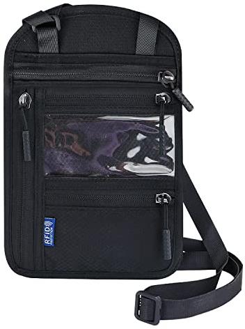 AKONE Brustbeutel Herren und Damen Passport Bag Brustbeutel Brusttasche Brustbeutel mit RFID-Blocker Sicherheitstasche für Passport Kreditkarten Münzen und Reise Zubehör