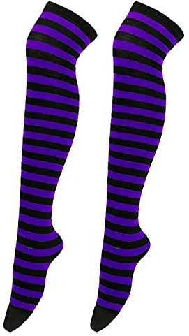 STKOOBQ Weihnachten Hohe Lange Strümpfe Overknee Socken Weihnachten Cosplay Party Kostüme Socken Kniehoch Lang Gestreifte Strumpfsocken 1 Paar Damen Hut Und Handschuhe Set Winter, dunkelblau,