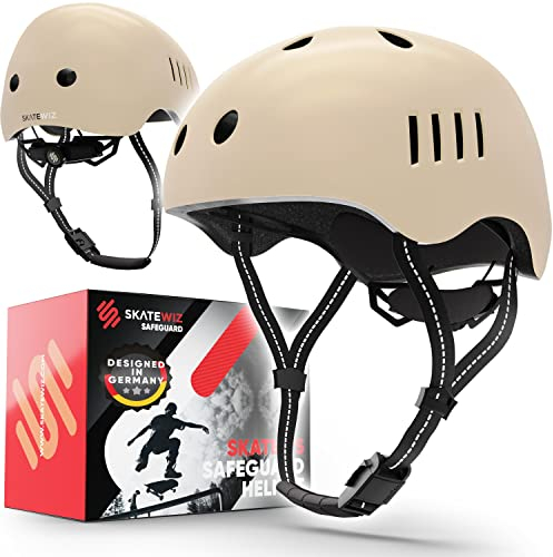 SKATEWIZ Fahrradhelm Kinder Fahrradhelm Herren in Beige Größe M | Fahrradhelm Damen Skaterhelm Dirt Bike Helm Kinder für Jungen und Mädchen