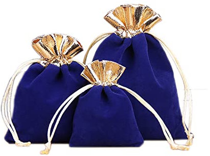 6 Stück Samtbeutel Schmuckbeutel,Kleine Stoff Beutel mit Kordelzug,Samt Säckchen Geschenkbeutel Stoffsäckchen zum Befüllen für Schmuck Hochzeit Weihnachten Geburtstag Party Geschenk,12x15cm Gold Blau