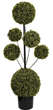 GreenBrokers Artificial Six Sphere Boxwood Topiary Tree 4ft/120cm, Wood, Green, 4ft